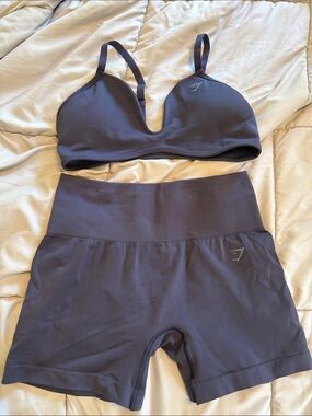 Gymshark Charcoal Seamless Light Support Bra and High-Waist Shorts